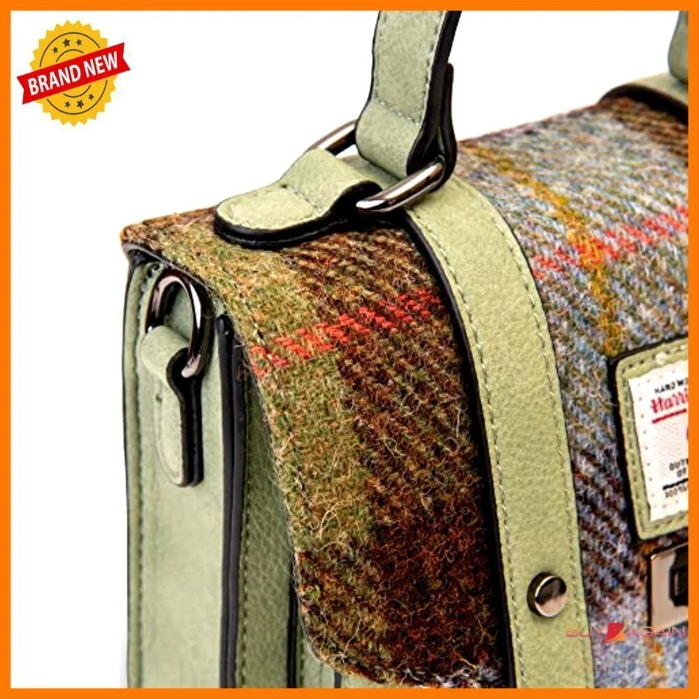 Mini Harris Tweed Satchel Shoulder Bag Vegan Leather Adjustable Strap